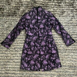 New ! 100% Silk Elegant Purple Floral Cheongsam Qipao/Coat, Size S